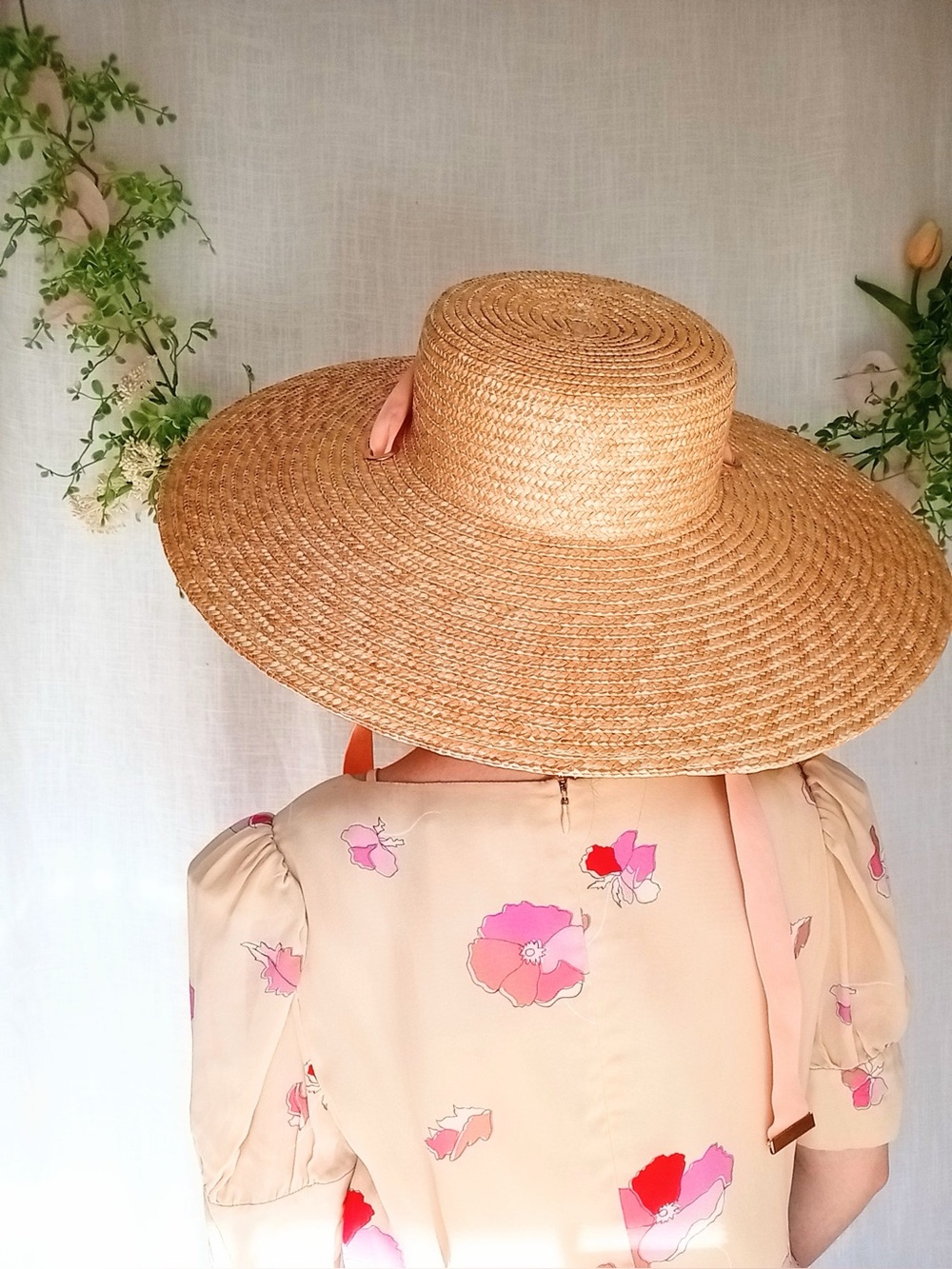 Anthro โ Wyeth Extended Wide Brim Boater Straw Hat with Tie Ribbon Chin Strap - Picture 11 of 17